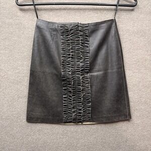 Black Genuine Leather Ruffle Front Mini Skirt Womens Size 6 EF23059